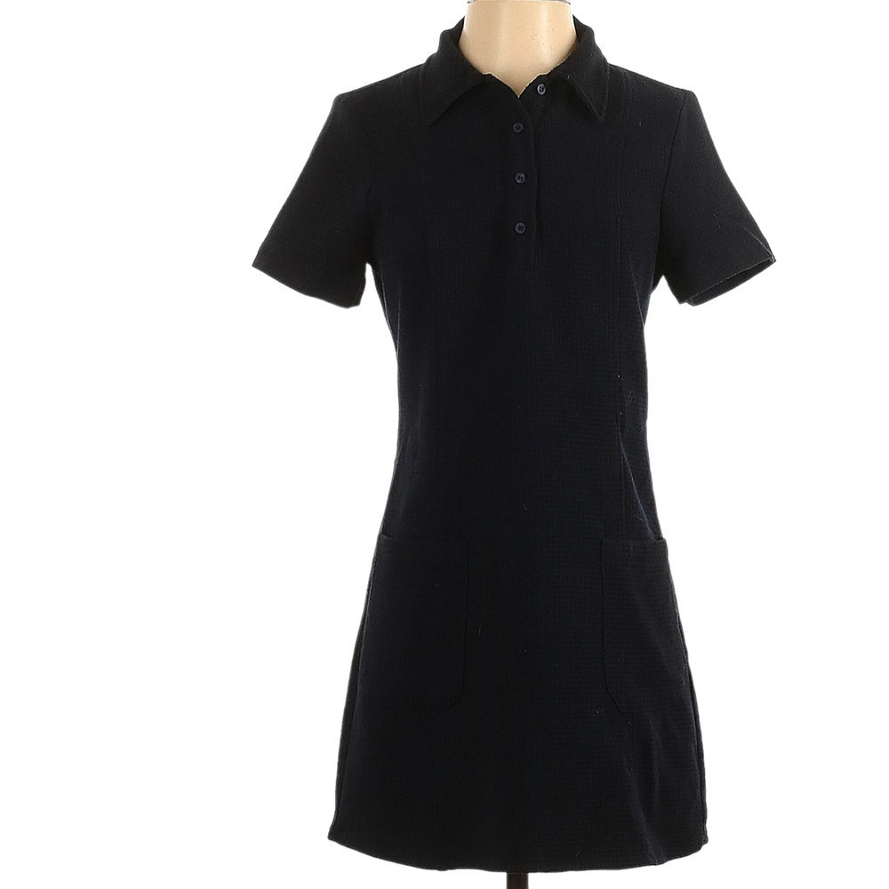 Zara Half Button Shirt Dress Short Sleeve Collar Neck Black Women's Size S